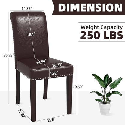 Westice Dining Room Chairs Set of 4 Upholstered PU Leather Kitchen Chairs Dining Room Side Chair with Nailhead Trim and Rubber Wood Legs for Small Space Apartment, Brown