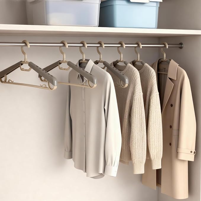 12-Pack Heavy Duty Plastic Extra-Wide Arm 15"-23" Suits Clothes Hangers with Swivel Hooks,Perfect for Coat,Jacket,Dress,Shirt,Trousers or Closet Space Saving,Grey&Tan