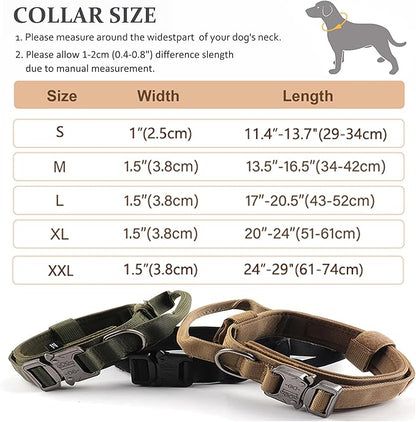 Tactical Dog Collar Set, Adjustable Military Training Nylon Dog Collar with Control Handle and Heavy Quick-Release Metal Buckle for Small Medium Large Dogs, Brown Set XXL