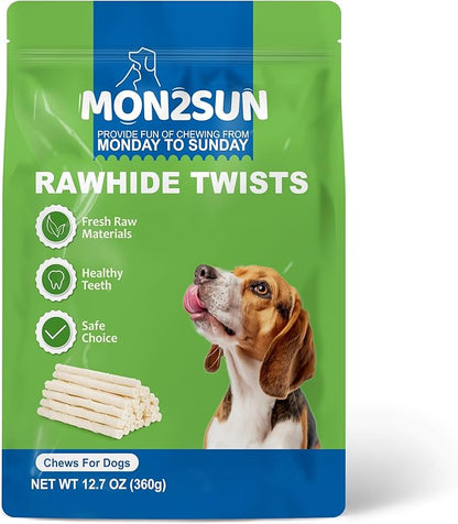 MON2SUN Dog Rawhide Twist Sticks Natural 5 Inch Thin Sticks Rawhide Chews Treats for Puppy and Small Dogs 60 Count, 12.7oz