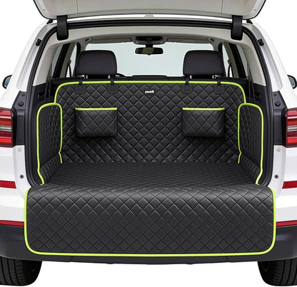 SUV Cargo Liner for Dogs, Upgraded Scratch-proof Leather 14.17" Heightened Side Flaps, 53.15" x40.55" Waterproof Non-Slip Trunk Liner with Bumper Flap, Universal Fit for SUVs Sedans Vans 3-Row SUV