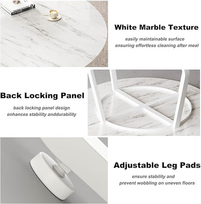 LVB White Faux Marble Round Dining Table, Circle Dining Table Kitchen 4-6 People, Mid-Century Pedestal Dinner Office Living Room, White Marble, 51 Inch