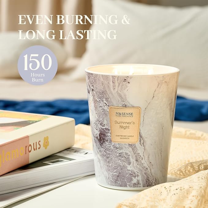 M&SENSE Extra Large Candle 35oz 150H Summer Night Scented Candle, 3 Wick Highly Scented Jar Candle, XL Candles Gift for Stress Relief, Meditation, Yoga