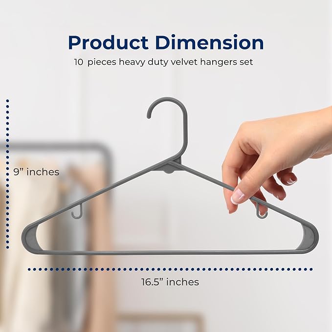 SereneLife Premium 10 Pack Plastic Hangers, Lightweight, Durable, Space Saving Clothes Organizers, Suitable for Shirts, Sweaters, Hoodies, Dresses, Kids Clothes, Good for Home Organization (Gray)