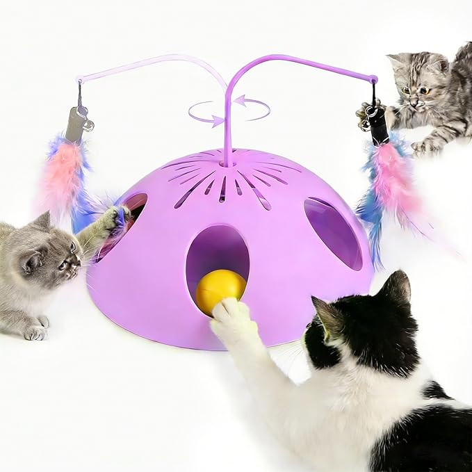 Cat Toys, Interactive Cat Toy for Indoor Cats, Automatic Interactive Kitten Toy, Fluttering Feather, Track Balls, Rotating Track Feather Enrichment Kitty Toys for Multi-cat Family (Purple)