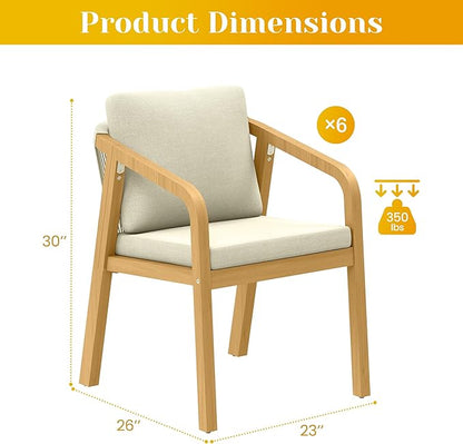 Wisteria Lane Acacia Patio Dining Chairs Set of 2, Outdoor Wood Chairs with Thick Cushions, Modern Patio Seating with Woven Rope Backrest for Porch, Backyard, Garden, Indoor Use, Beige