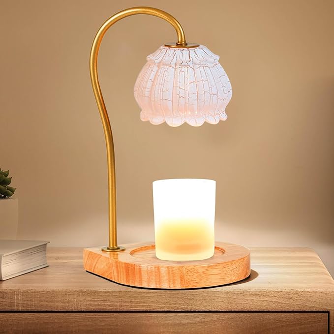 Candle Warmer Lamp with Timer, Electric Dimmable Candle Warmer Melter, Small & Large Jar Fragrance Candle Holders for Home Decoration Gift for Women, Crack-White
