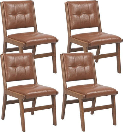 KCC Modern PU Leather Dining Chairs Set of 4, Upholstered Kitchen Chairs with Solid Wood Legs and Comfortable Seat for Dining Room/Lounge/Bedroom(Brown)