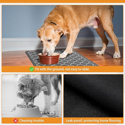 KOOLTAIL Dog Food Mat, 2 Pack Absorbent Pet Feeding Mat for Food and Water Bowls, Placement Pad for Floors with Waterproof Rubber Backing, Quick Dry Water Dispenser Mat for Dogs Cats, Grey, 12"x20"