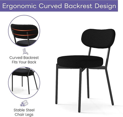 Dining Chairs Set of 4 pcs, Boucle Upholstered Comfortable Seat with Curved Backrest, Mid-Century Modern & Scandinavian Designer Style, Ideal for Dining Room & Kitchen, Black