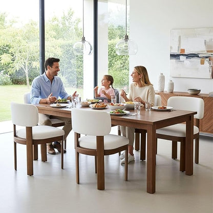 Beige Dining Chairs Set of 4 Mid Century Modern Upholstered Dining Room Chairs with Curved Backrest and Wooden Legs for Kitchen Island, Dining Room