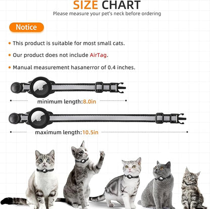 Airtag Cat Collar Breakaway, Odokele Reflective Cats Collars with Apple Air Tag Holder for Kitten, Cat GPS Tracker Adjustable Collars with Safety Quick Release Buckle for Kitties and Puppies - Black
