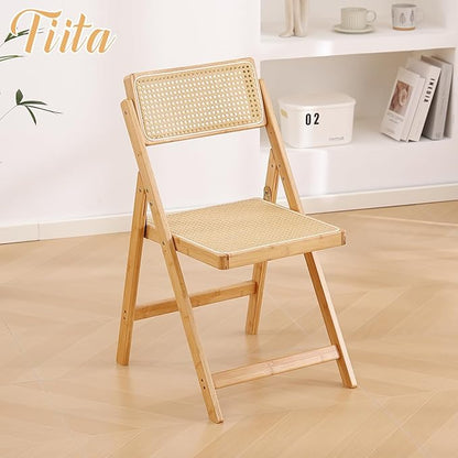Tiita Rattan Dining Chairs Set of 1, Mid Century Modern Folding Chair, Bamboo Folding Dining Chairs for Small Space, Dining Room, Living Room, Bedroom, Wood