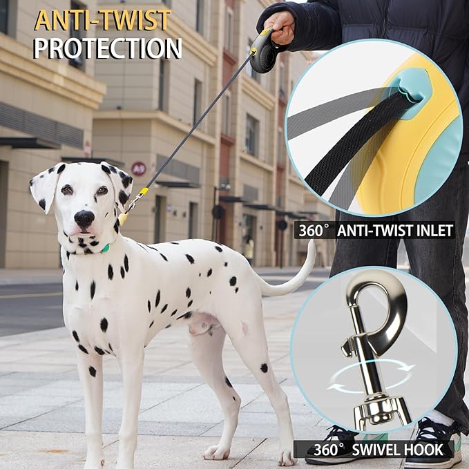 JSXD 360° Tangle-Free Retractable Dog Leash with One-Handed Brake, Pause, Lock, 10 ft Strong Nylon Tape Pet Walking Leash,Suitable for Cats, Small and Medium Dogs up to 66 lbs (Black, 10 ft)