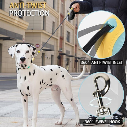 JSXD 360° Tangle-Free Retractable Dog Leash with One-Handed Brake, Pause, Lock, 10 ft Strong Nylon Tape Pet Walking Leash,Suitable for Cats, Small and Medium Dogs up to 66 lbs (Black, 10 ft)