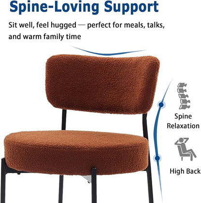 Brown Boucle Dining Chairs Set of 8, Upholstered Dinner Chair with Metal Frame, Dining Room Chairs with Padded Seat, Round Modern Seating for Living Room