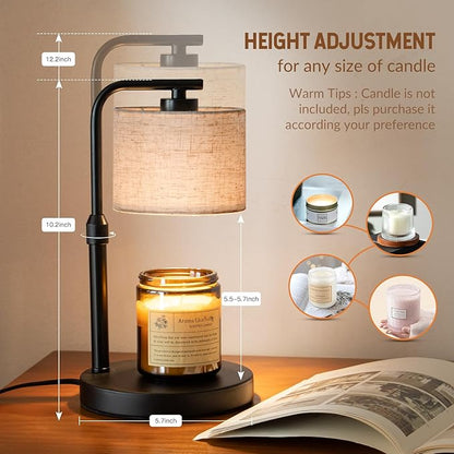 Candle Warmer Lamp with Timer, Dimmable Candle Wax Warmer with 2 Light Bulbs, Height Adjustable Electric Candle Light Scented Candles, Home Room Decor, Gifts for Women Mom