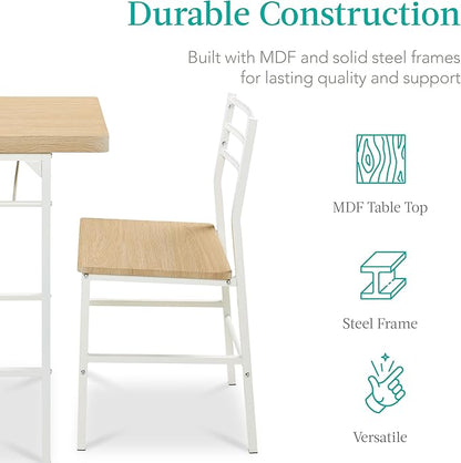 Best Choice Products 3-Piece Modern Dining Set, Space Saving Dinette for Kitchen, Dining Room, Small Space w/Steel Frame, Built-in Storage Rack - Natural/White