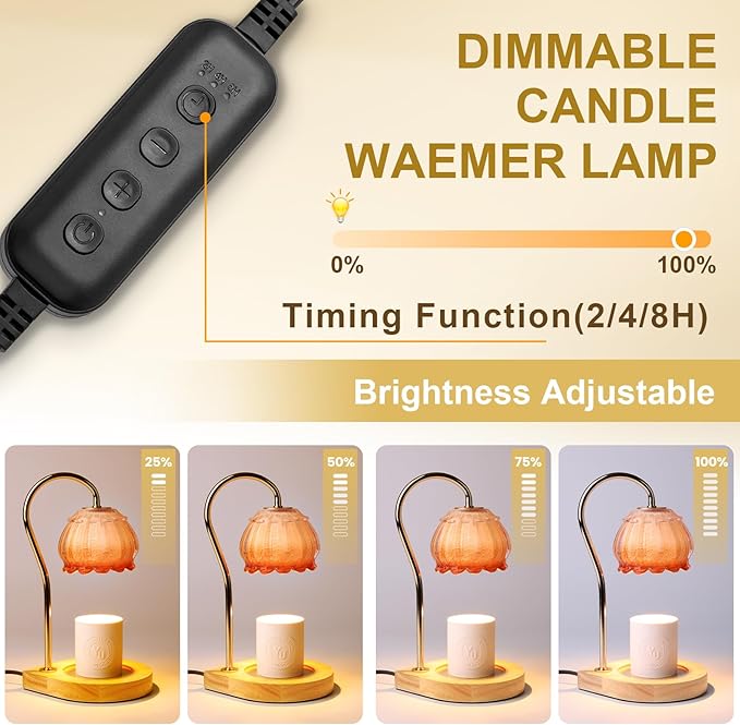 Dimmable Flower Candle Warmer Lamp With Timer, Electric Melter Light, Vintage Lamp, Gift for Women, Home Decor, Cozy House Warming, Coffee