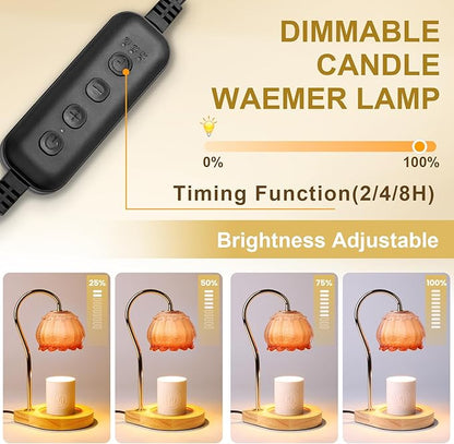 Dimmable Flower Candle Warmer Lamp With Timer, Electric Melter Light, Vintage Lamp, Gift for Women, Home Decor, Cozy House Warming, Coffee
