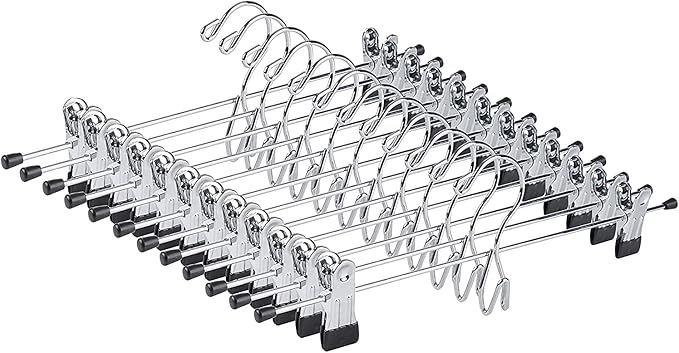 Amber Home 26 Pack Heavy Duty Metal Pants Skirt Hangers, Space Saving with Adjustable Clips for Jeans, Slacks