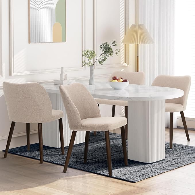 Wooden Dining Chairs Set of 4, Upholstered Kitchen Dining Room Chair, Modern Fabric Farmhouse Dinner Chair for Restaurant & Cafe, Camel