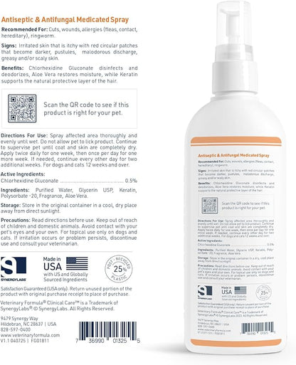 Veterinary Formula Clinical Care Antiseptic and Antifungal Medicated Spray for Dogs & Cats, 8 Fl Oz (1 Pack)
