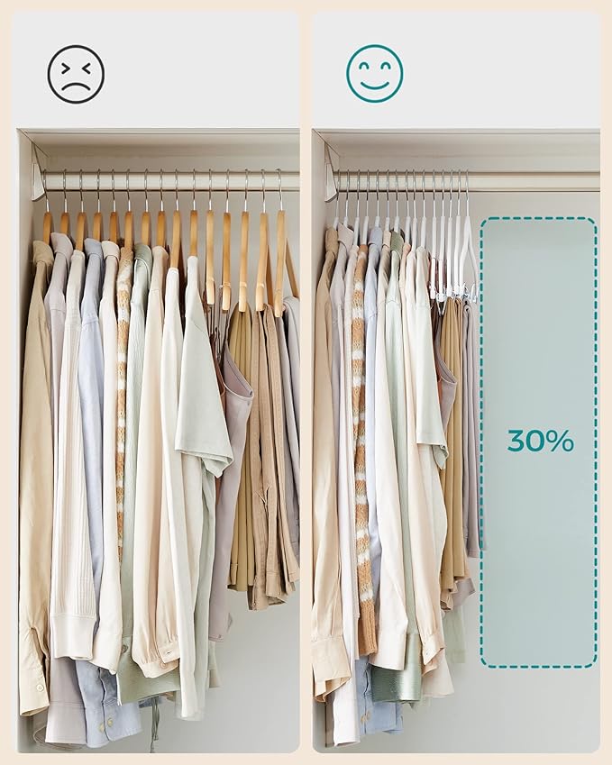 SONGMICS 30-Pack Pants Hangers, 16.7-Inch Long Velvet Hanger with Adjustable Clips, Heavy-Duty, Non-Slip Skirt Hangers, Space-Saving for Pants, Skirts, Coats, Dresses, White UCRF012W02