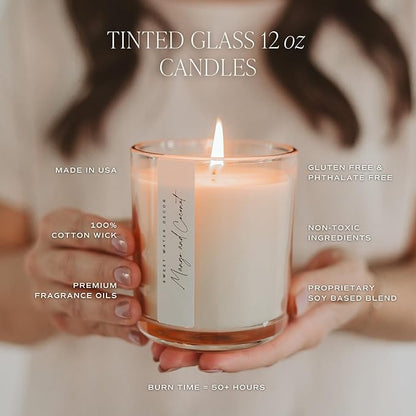 Sweet Water Decor Pink Grapefruit Scented Soy Candles – Grapefruit, Orange, Strawberry, Rose, Musk, Cedarwood – Uplifting Aroma – 50 Hour Burn – 12oz Tinted Glass Jar for Home Decor and Bedroom Decor