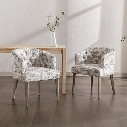 HEAH-YO Modern Dining Chairs Set of 4, Upholstered Linen Fabric Dining Room Chairs with Barrel Backrests, Comfy Kitchen Chair for Dining Room, Beige