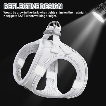GAMUDA Small Pet Harness Collar and Leash Set, Step in No Chock No Pull Linen Fabric Soft Mesh Dog Vest Harnesses Reflective for Dogs Puppy Cats Kitten Rabbit (White, M)
