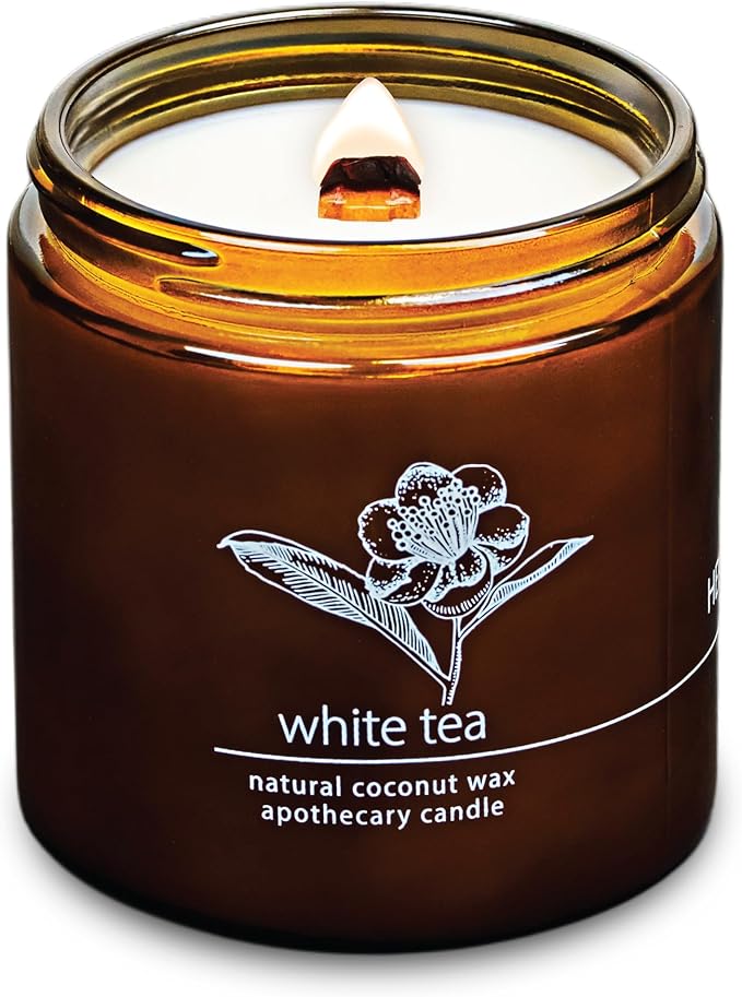 Hemlock Park Crackling Wood Wick Candle Handcrafted with Natural Coconut Wax (Large 16 oz, White Tea)