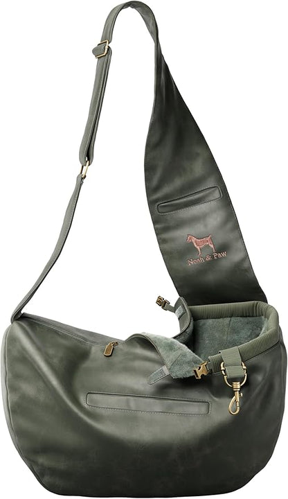 Noah & Paw Dog Sling Carrier for Small Dogs 3-10lb, Dog Sling for Small Dogs and Cats, Dog Carrier with Adjustable Padded Strap, Vegan Denim Lined with Fur, 3X Safety Features, Machine Washable
