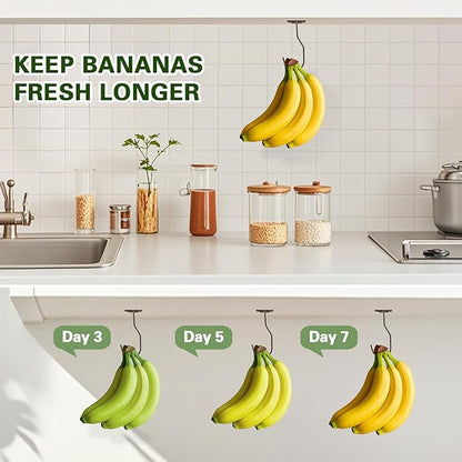 Banana Hanger Hook – Space Saving Banana Holder Hanger to Keep Bananas Fresh, Self Adhesive and Screw Banana Hook 2Pack Copper
