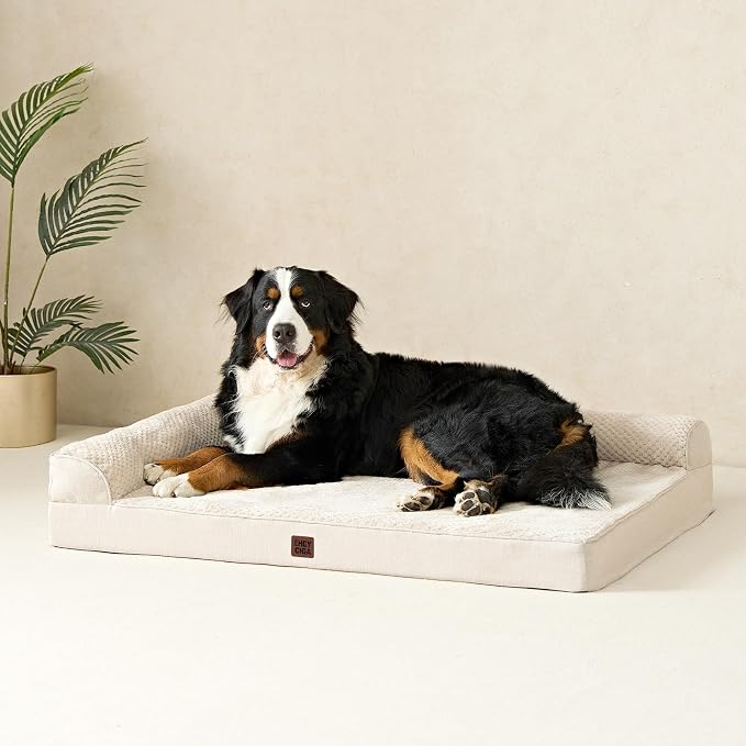 EHEYCIGA XXL Dog Bed Memory Foam, Orthopedic Giant Dog Bed Jumbo with Washable Removable Cover, Waterproof Pet Sofa Couch with Nonskid Bottom, 48x35x7.5, Beige | Washable Removable Cover, Waterproof Flat Pet Sofa Couch with Nonskid Bottom, 48x35x7.5