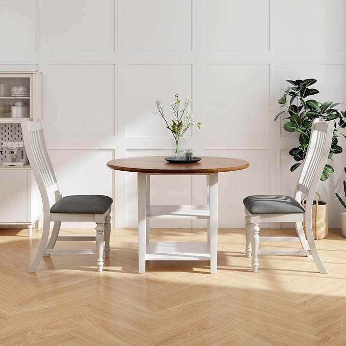 Giantex Wood Dining Chairs Set of 4, Farmhouse Kitchen Chairs with Solid Wood Frame, Max Load 355 Lbs, Armless Upholstered Dining Side Chairs with Cushion Seat, Slat Back Dining Room Chair, White