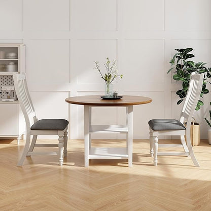 Giantex Wood Dining Chairs Set of 4, Farmhouse Kitchen Chairs with Solid Wood Frame, Max Load 355 Lbs, Armless Upholstered Dining Side Chairs with Cushion Seat, Slat Back Dining Room Chair, White