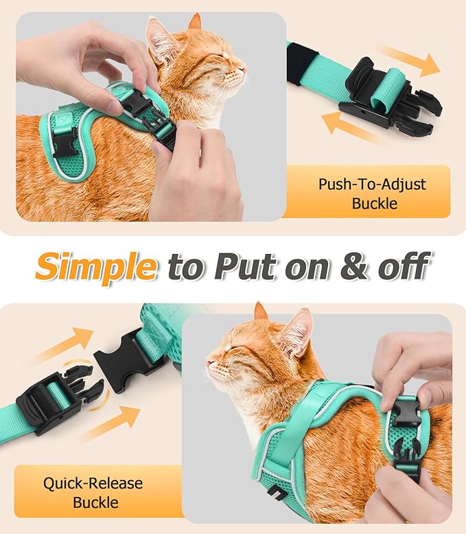Halypet Cat Harness and Leash Set [MAX Safety 4th-Gen Upgrade] Escape Proof Adjustable Cat Leash Comfortable Soft Vest Easy to Wear Kitten Harness with Reflective Strip for Cats Walking, S Green