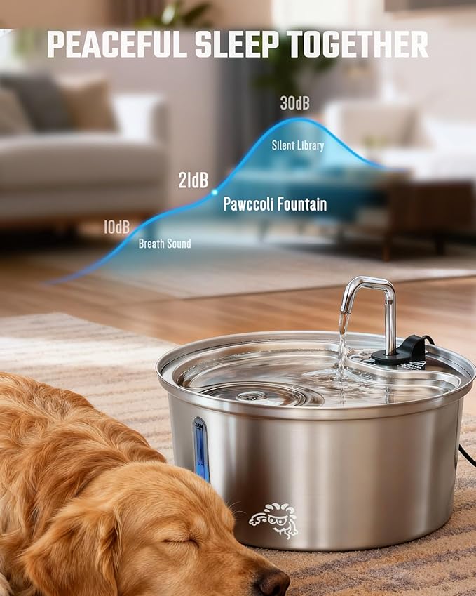 Dog Water Fountain Stainless Steel, 7L/1.8Gal Pet Fountain Water Bowl with Multi-Filtration & Deeper Drinking Aera, Large cat Water Fountain with Water Window & LED, Ultra-Quiet