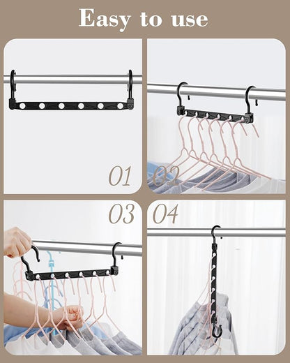 Space Saving Hangers for 144 Clothes, Reinforced Collapsible Hangers with 360° Swivel Hook, Hanger Hooks Space Saver for Closet Organizers and Storage, Dorm Room Essentials, Fully Assembled, Black