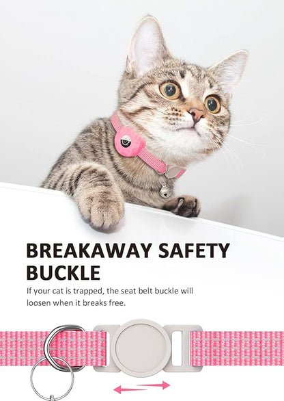 Apple AirTag Cat Collar, GPS Tracker Kitten Collar with Breakaway Feature, Lightweight and Reflective, Perfect for Girl or Boy Cats and Puppies (Luminous Pink)
