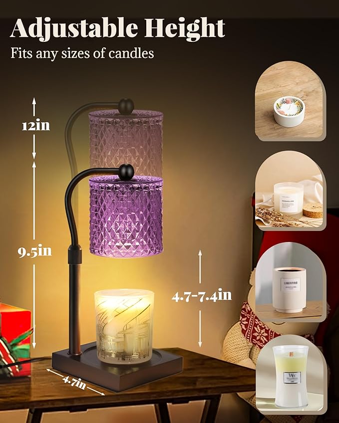 Candle Warmer Lamp with Timer Dimmer Adjustable Height, White Elephant Gifts for Women, House Warming New Home Decor Gifts for Mom, Electric Wax Warmer for Jar Candles, Purple