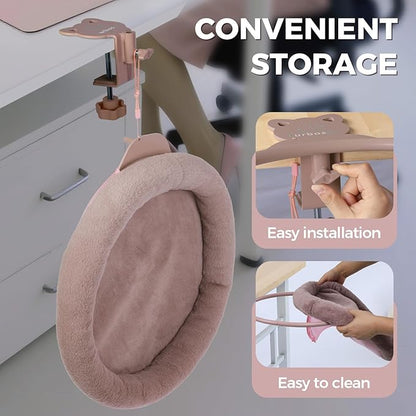 Rotating Cat Desk Bed - 40 LBS Chair-Side Cat Sleeping Basket with Bed for Desk, 360° Swivel & Removable Washable Cushion for Office Comfort(Brown