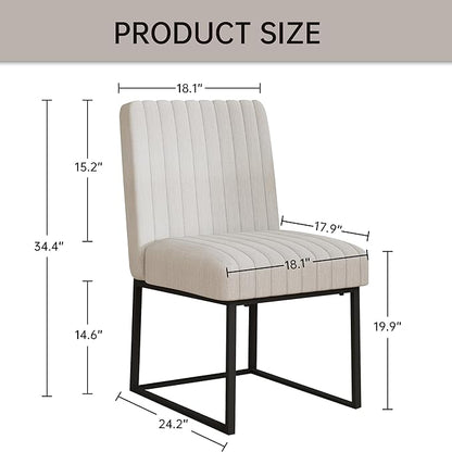 VKNOW Upholstered Dining Chairs, Modern Dining Room Chairs with Stripe, Linen Kitchen Chair Dinner Chair with Black Metal Base for Kitchen Office, Beige