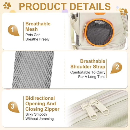 Pet Backpack Carrier, Portable and Ventilated, Oxford Cloth, Dog Cat Travel Bag with Transparent Cover 12.99", (Beige, 1 Pcs), Intended for Hiking/Camping/Traveling