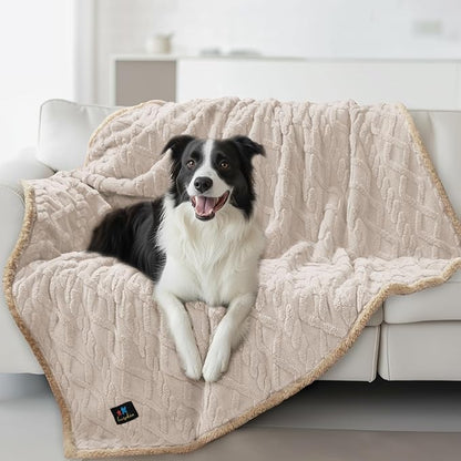 Waterproof Pet Blanket, Liquid Pee Proof Dog Blankets for Sofa Bed Couch, Reversible Sherpa Fleece Furniture Protector Cover for Small Medium Large Dogs Cats,Beige-Thicken Large（65" x 57"）