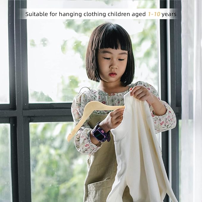 Nature Smile 20 Pack Unfinished/Natural Kids Baby Children Toddler Wooden Shirt Dress Coat Hangers with No Painting - 360°Stronger Anti-Rust Chrome Swivel Hook - Extra Smoothly Cut Notches