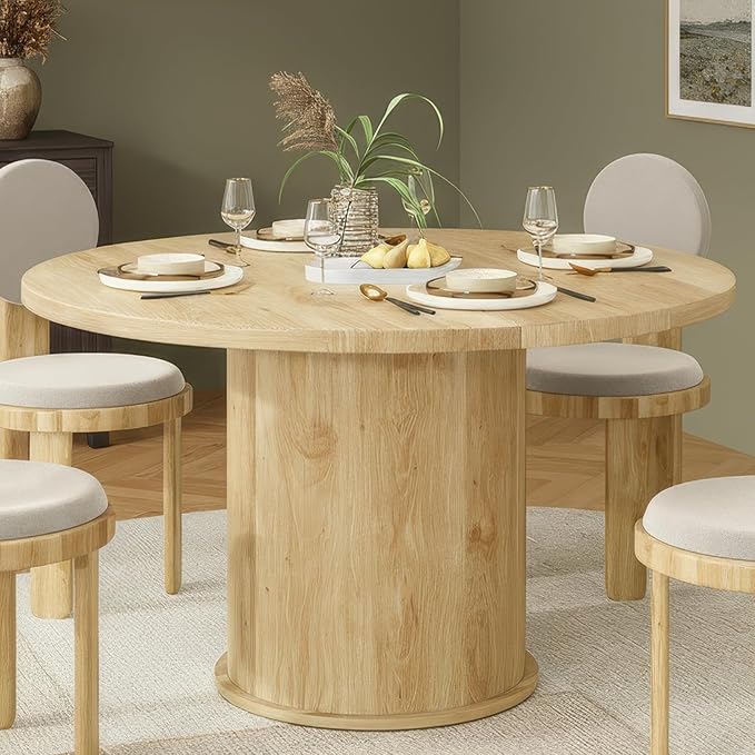 Farini 43" Round Dining Table for 4-6,Modern Kitchen Room Table with Wood Top & Sturdy Metal Base,Natural