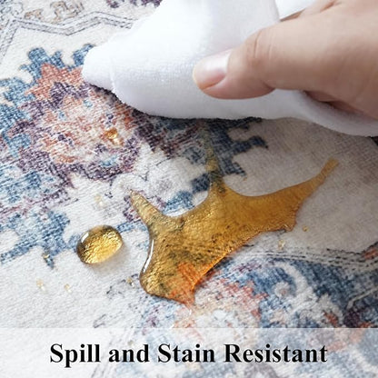 Washable Large 9x12 Area Rug: Living Room Oriental Non Slip Soft Rugs Indoor Low Pile Stain Resistant Carpet for Bedroom Dining Room Farmhouse Distressed Thin Home Decor Floor Mat (9x12 Brick)