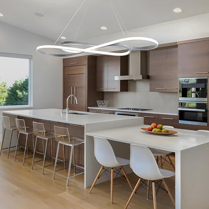 Modern LED Chandelier Dining Room Pendant Light Dimmable Creative Chandelier Remote Control Color/Brightness 3000-6000K Adjustable Hanging Lamp for Bedroom Living Room Kitchen (Silver)